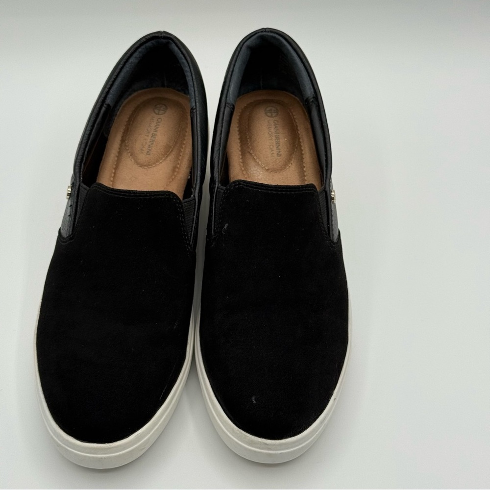 Giani Bernini Xenaa Black Slip-on Wedge Sneakers Suede & Leather Platform SZ 7.5 - Picture 3 of 15